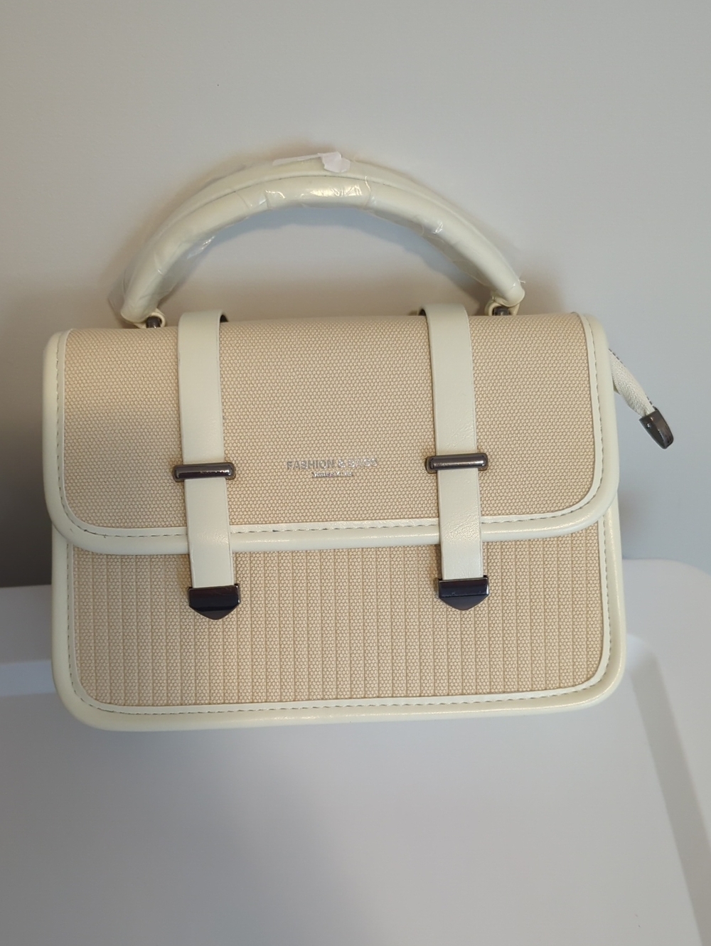 Cream Structured Satchel/Crossbody Handbag with Top Handle